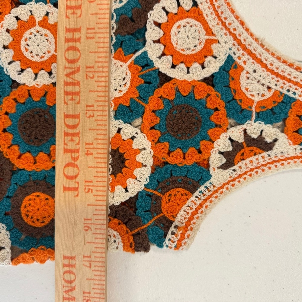 Julia by Love J Handmade Crochet Crop Top Boho 70 Sunburst Knit Tank Orange Teal - Picture 2 of 3